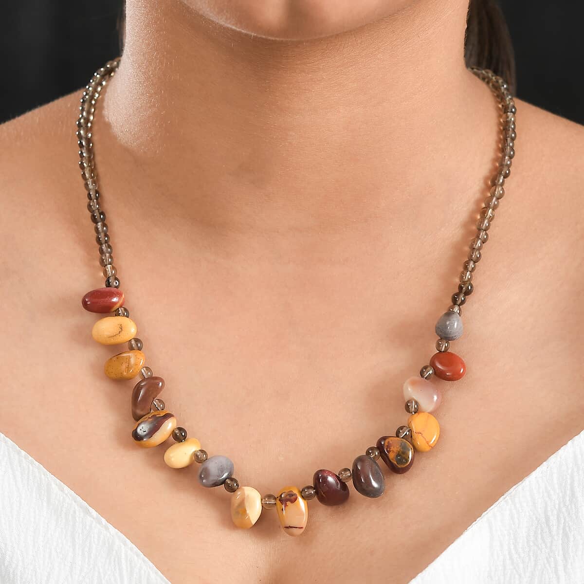 Mookite and Brazilian Smoky Quartz 133.00 ctw Necklace in Stainless Steel 20 Inches image number 2