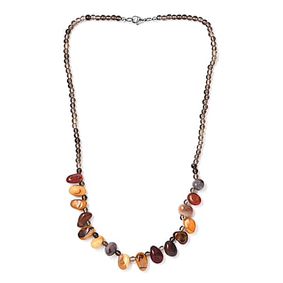 Mookite and Brazilian Smoky Quartz 133.00 ctw Necklace in Stainless Steel 20 Inches
