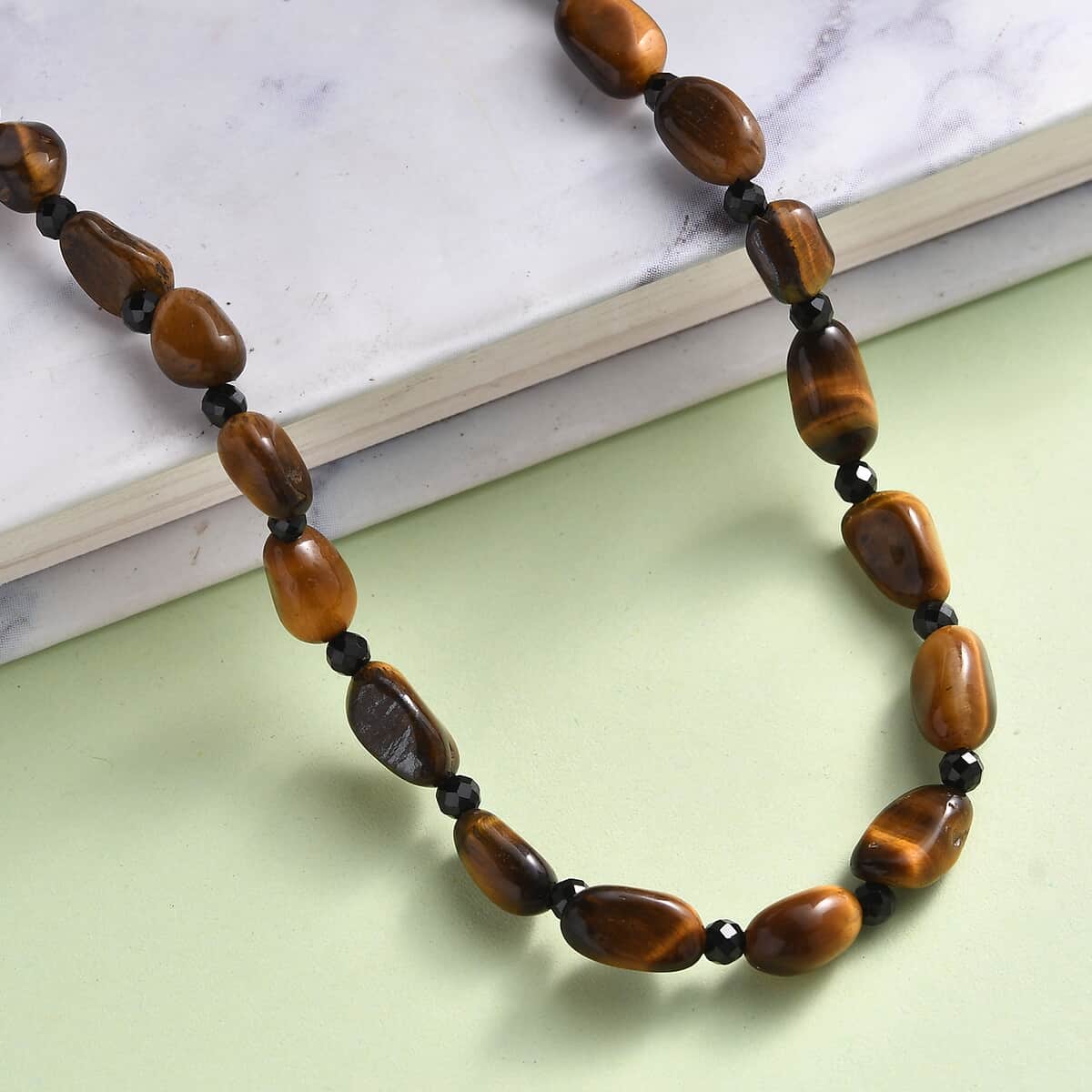 Tiger's Eye and Thai Black Spinel 88.00 ctw Necklace in Stainless Steel 20 Inches image number 1