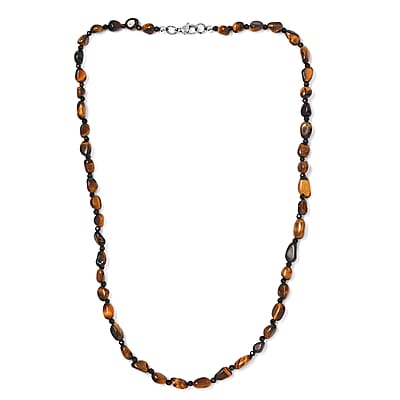 Tiger's Eye and Thai Black Spinel 88.00 ctw Necklace in Stainless Steel 20 Inches