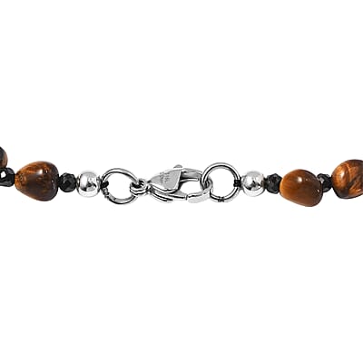 Tiger's Eye and Thai Black Spinel 88.00 ctw Necklace in Stainless Steel 20 Inches
