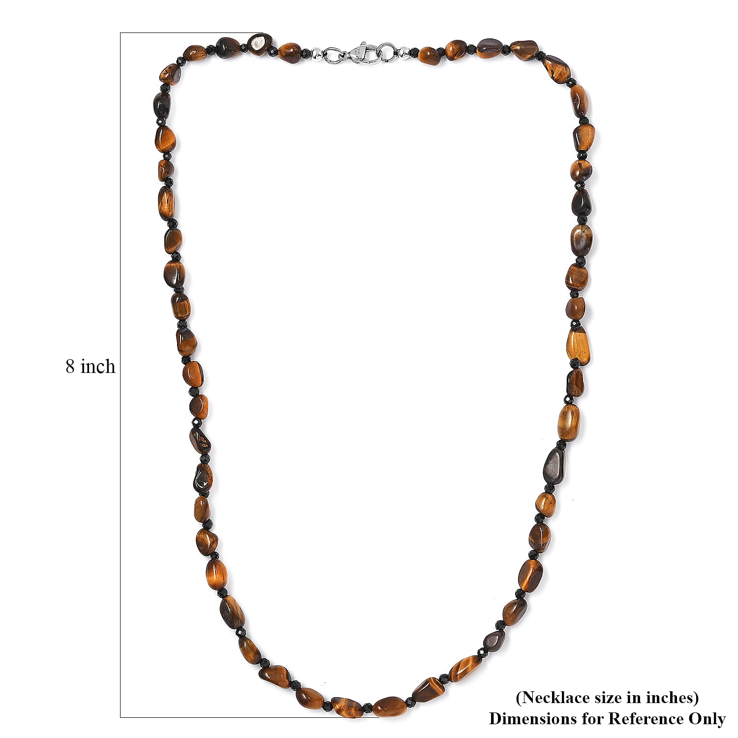 Tiger's Eye and Thai Black Spinel 88.00 ctw Necklace in Stainless Steel 20 Inches