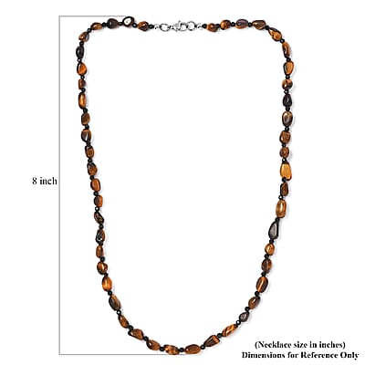 Tiger's Eye and Thai Black Spinel 88.00 ctw Necklace in Stainless Steel 20 Inches