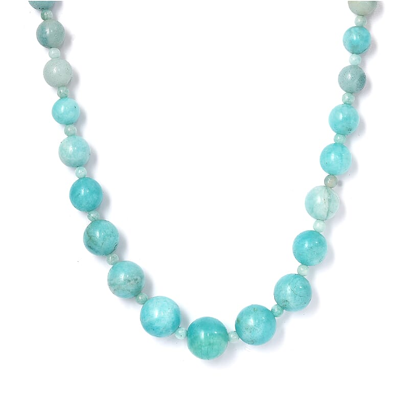 Amazonite 165.00 ctw Beaded Necklace in Stainless Steel 20 Inches