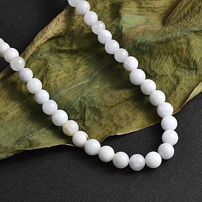 White Jade 160.00 ctw Beaded Necklace in Stainless Steel 20 Inches