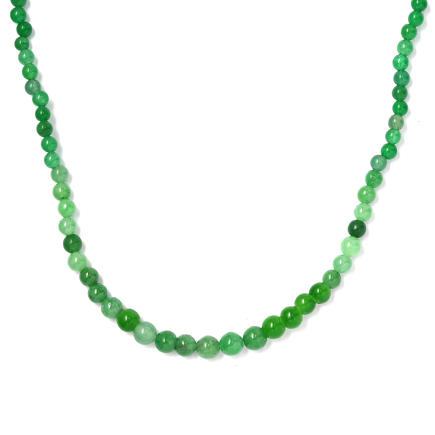 Green Jade (D) 90.00 ctw Beaded Necklace in Stainless Steel 20 Inches