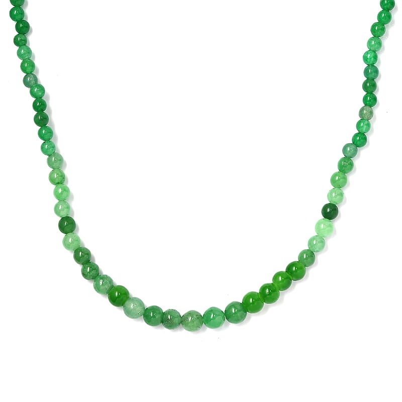 Green Jade (D) 90.00 ctw Beaded Necklace in Stainless Steel 20 Inches