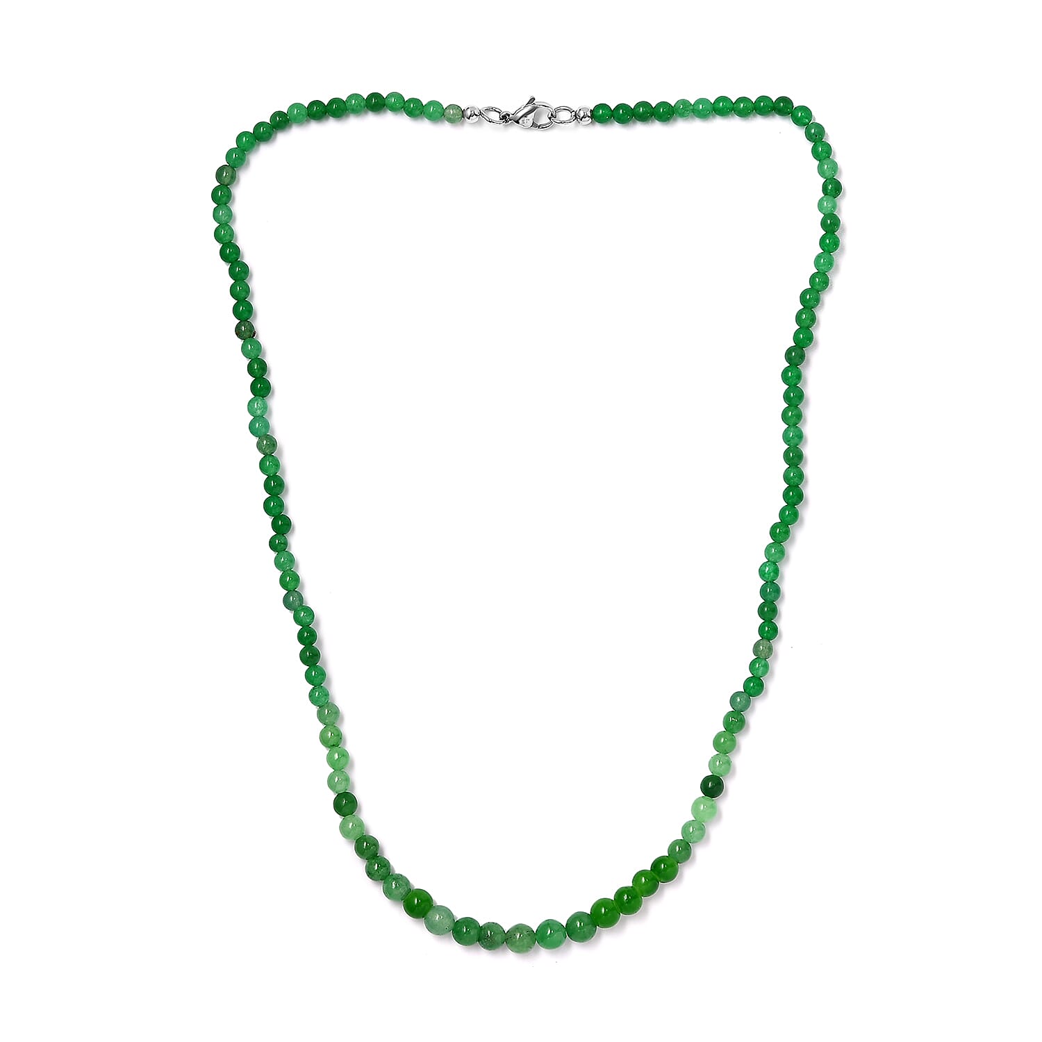 Green Jade (D) 90.00 ctw Beaded Necklace in Stainless Steel 20 Inches