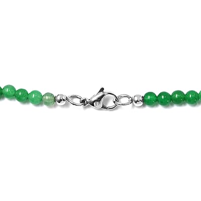 Green Jade (D) 90.00 ctw Beaded Necklace in Stainless Steel 20 Inches