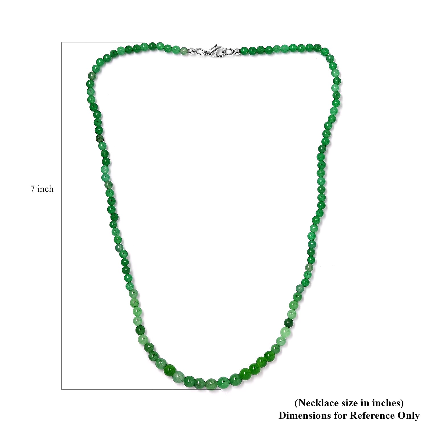 Green Jade (D) 90.00 ctw Beaded Necklace in Stainless Steel 20 Inches