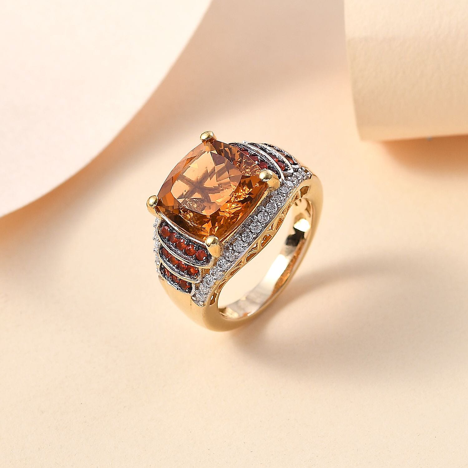 Santa Ana Madeira Citrine and Multi Gemstone 5.75 ctw Stairs Ring in 18K Vermeil Yellow Gold Over Sterling Silver (Size 10.0)