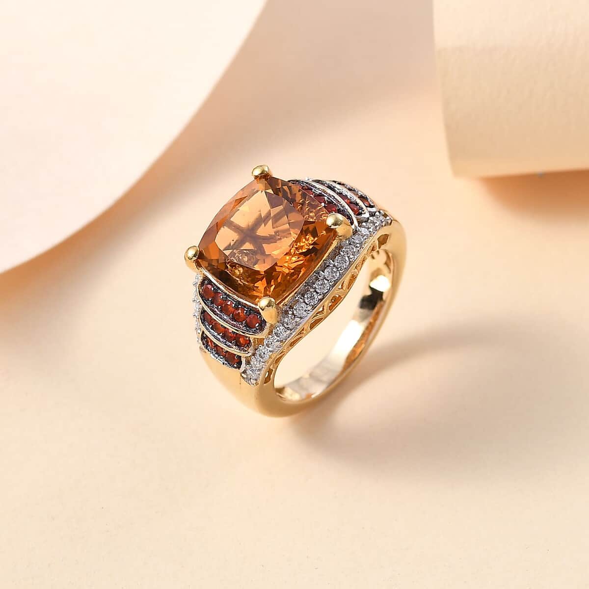 Santa Ana Madeira Citrine and Multi Gemstone 5.75 ctw Stairs Ring in 18K Vermeil Yellow Gold Over Sterling Silver (Size 10.0) image number 1