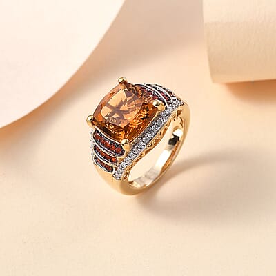 Santa Ana Madeira Citrine and Multi Gemstone 5.75 ctw Stairs Ring in 18K Vermeil Yellow Gold Over Sterling Silver (Size 10.0)