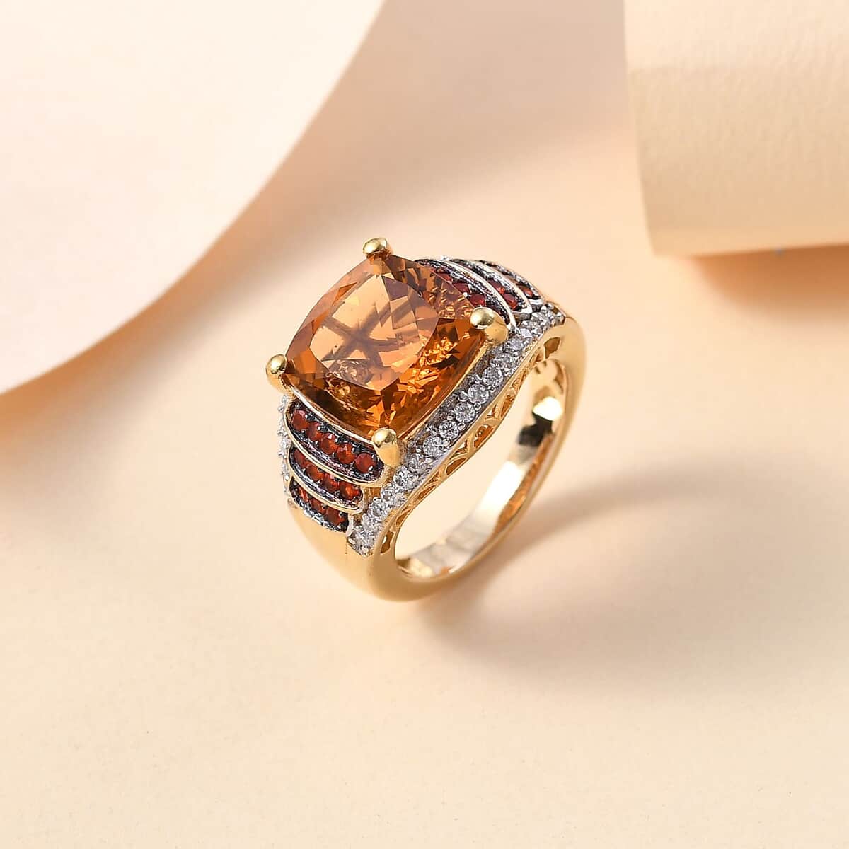 Santa Ana Madeira Citrine and Multi Gemstone 5.75 ctw Stairs Ring in 18K Vermeil Yellow Gold Over Sterling Silver (Size 5.0) image number 1