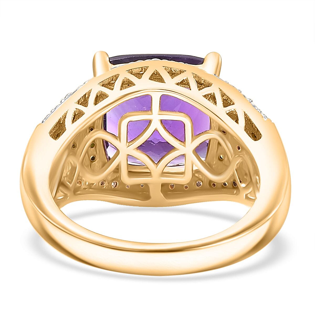 Zambian Amethyst and Multi Gemstone 5.85 ctw Stairs Ring in 18K Vermeil Yellow Gold Over Sterling Silver (Size 10.0) image number 4