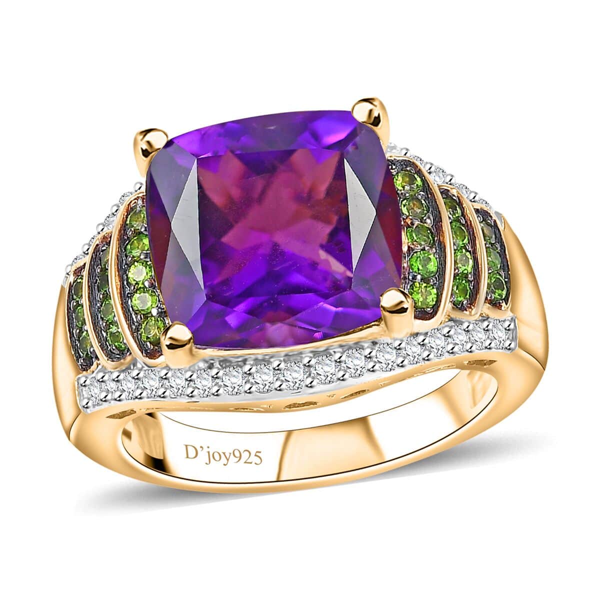 Zambian Amethyst and Multi Gemstone 5.85 ctw Stairs Ring in 18K Vermeil Yellow Gold Over Sterling Silver (Size 5.0) image number 0