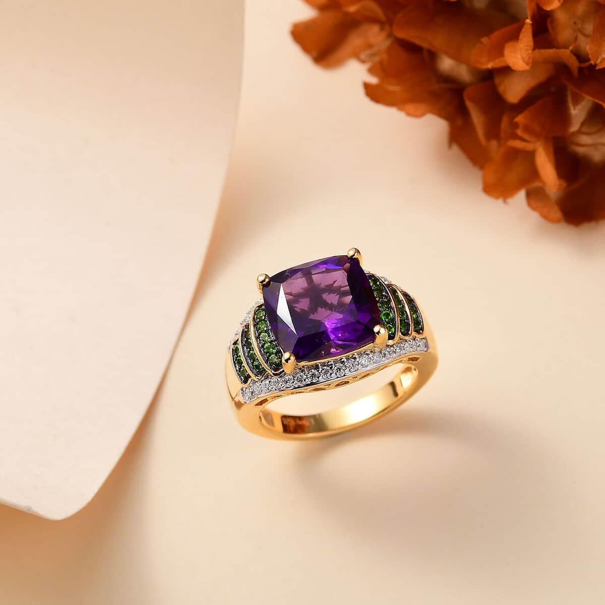 Zambian Amethyst and Multi Gemstone 5.85 ctw Stairs Ring in 18K Vermeil Yellow Gold Over Sterling Silver (Size 5.0) image number 1