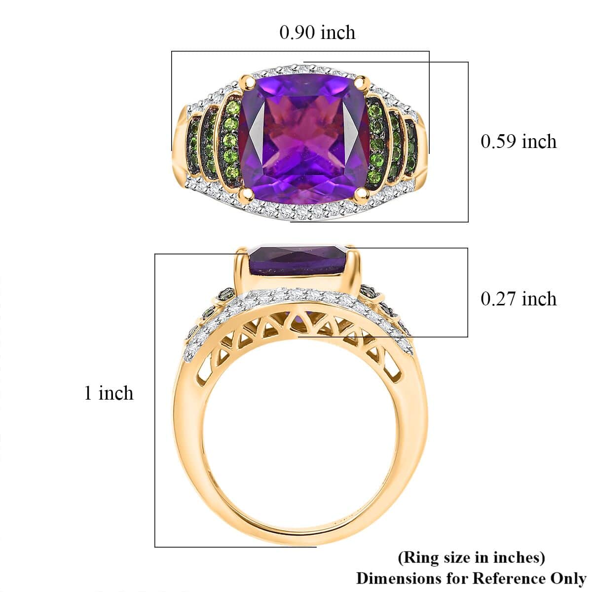 Zambian Amethyst and Multi Gemstone 5.85 ctw Stairs Ring in 18K Vermeil Yellow Gold Over Sterling Silver (Size 5.0) image number 5