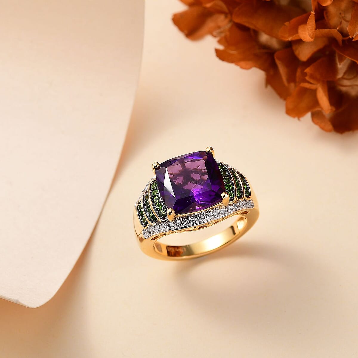 D'Joy Zambian Amethyst and Multi Gemstone 5.85 ctw Stairs Ring in 18K Vermeil Yellow Gold Over Sterling Silver (Size 6.0) image number 1