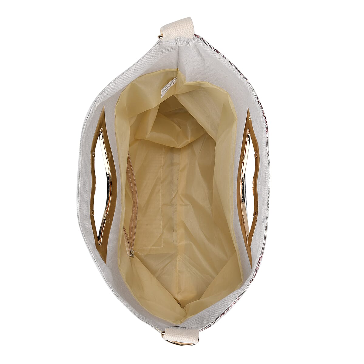 Beige with Blue Butterfly Jacquard Crossbody Bag with Adjustable Shoulder Strap image number 4