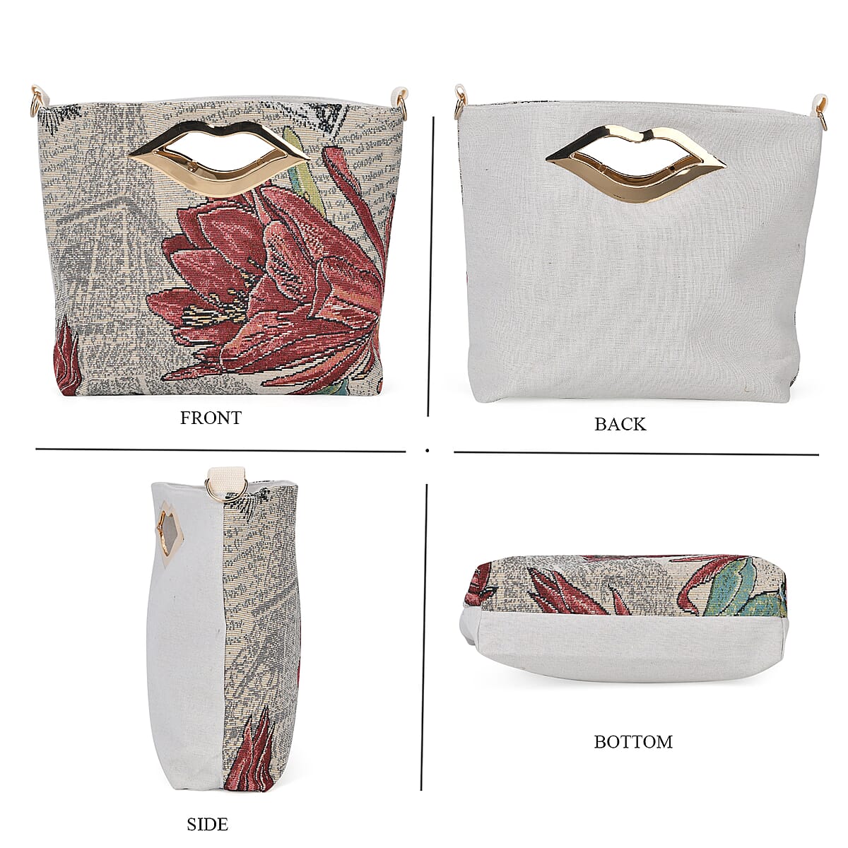Beige Eiffle Tower with a Flower Jacquard Crossbody Bag with Adjustable Shoulder Strap image number 3