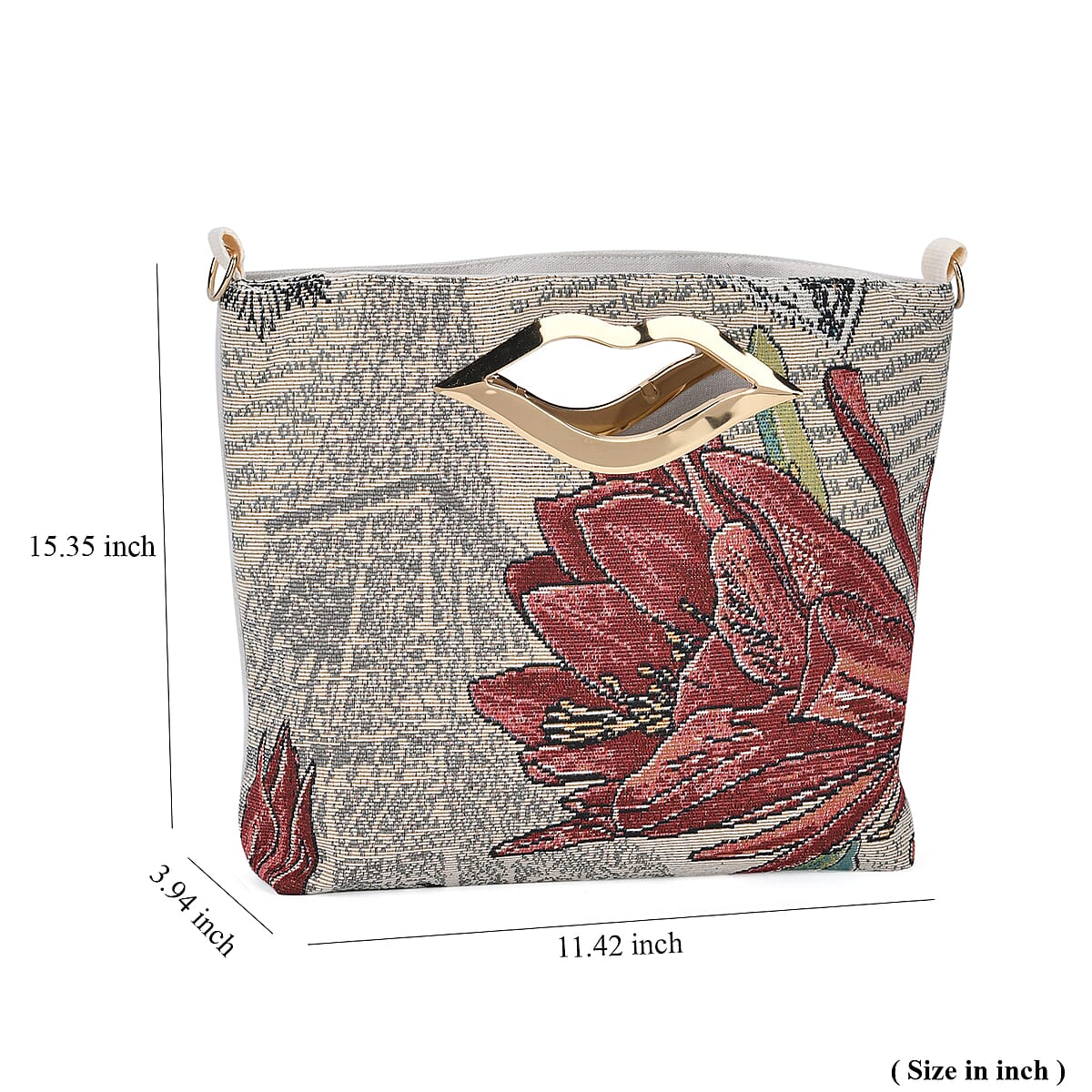 Beige Eiffle Tower with a Flower Jacquard Crossbody Bag with Adjustable Shoulder Strap image number 5