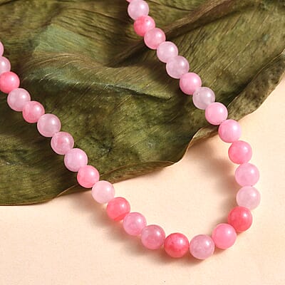 Pink Jade (D) 155.00 ctw Beaded Necklace in Stainless Steel 20 Inches