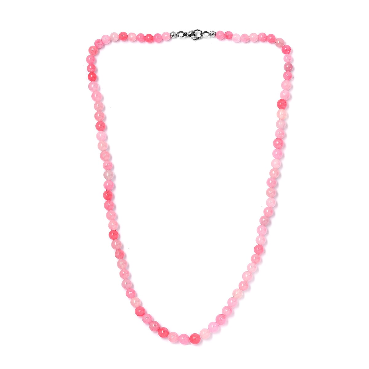 Pink Jade (D) 155.00 ctw Beaded Necklace in Stainless Steel 20 Inches image number 3