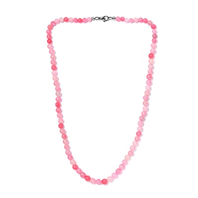 Pink Jade (D) 155.00 ctw Beaded Necklace in Stainless Steel 20 Inches