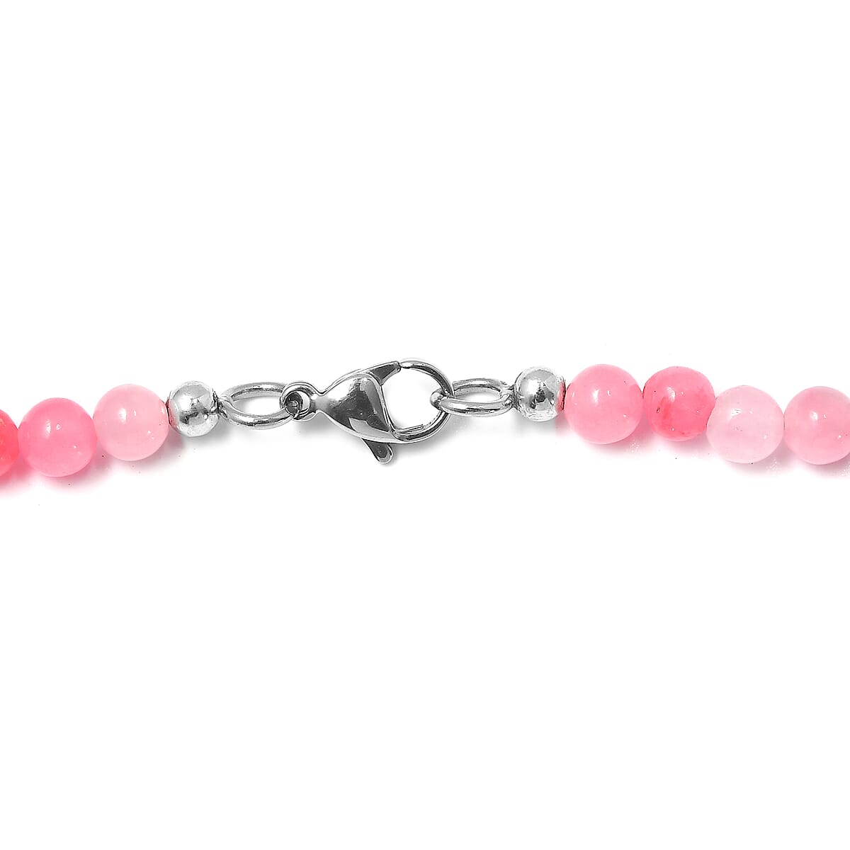 Pink Jade (D) 155.00 ctw Beaded Necklace in Stainless Steel 20 Inches image number 4