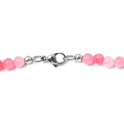 Pink Jade (D) 155.00 ctw Beaded Necklace in Stainless Steel 20 Inches