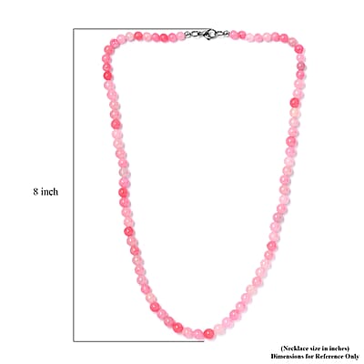 Pink Jade (D) 155.00 ctw Beaded Necklace in Stainless Steel 20 Inches