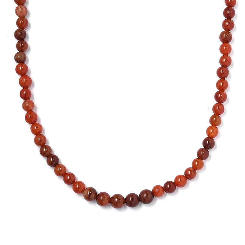 Red Jade (D) 90.00 ctw Beaded Necklace in Stainless Steel 20 Inches