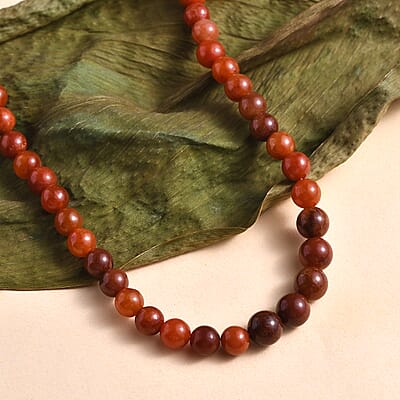 Red Jade (D) 90.00 ctw Beaded Necklace in Stainless Steel 20 Inches