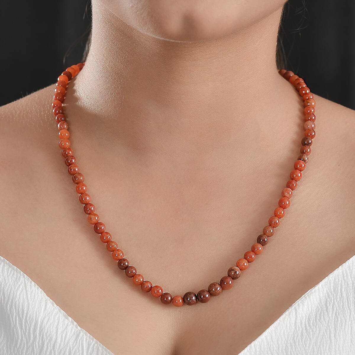 Red Jade (D) 90.00 ctw Beaded Necklace in Stainless Steel 20 Inches image number 2