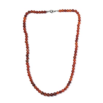 Red Jade (D) 90.00 ctw Beaded Necklace in Stainless Steel 20 Inches