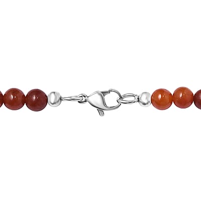 Red Jade (D) 90.00 ctw Beaded Necklace in Stainless Steel 20 Inches