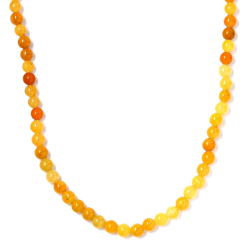 Yellow Jade (D) 145.00 ctw Beaded Necklace in Stainless Steel 20 Inches