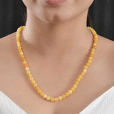 Yellow Jade (D) 145.00 ctw Beaded Necklace in Stainless Steel 20 Inches