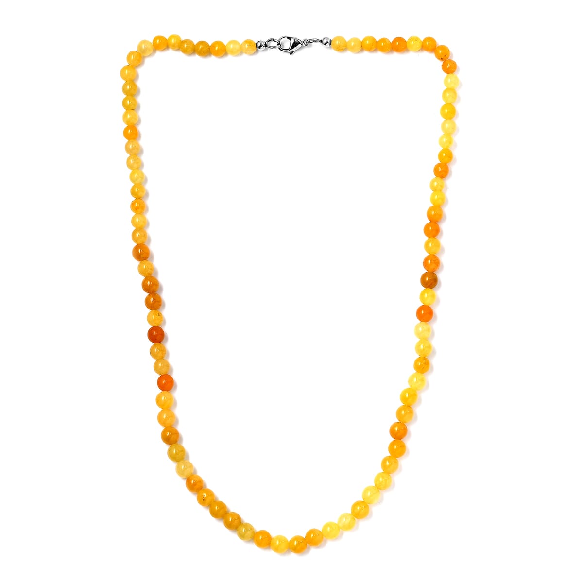 Yellow Jade (D) 145.00 ctw Beaded Necklace in Stainless Steel 20 Inches image number 3
