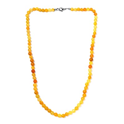 Yellow Jade (D) 145.00 ctw Beaded Necklace in Stainless Steel 20 Inches