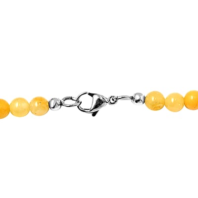Yellow Jade (D) 145.00 ctw Beaded Necklace in Stainless Steel 20 Inches