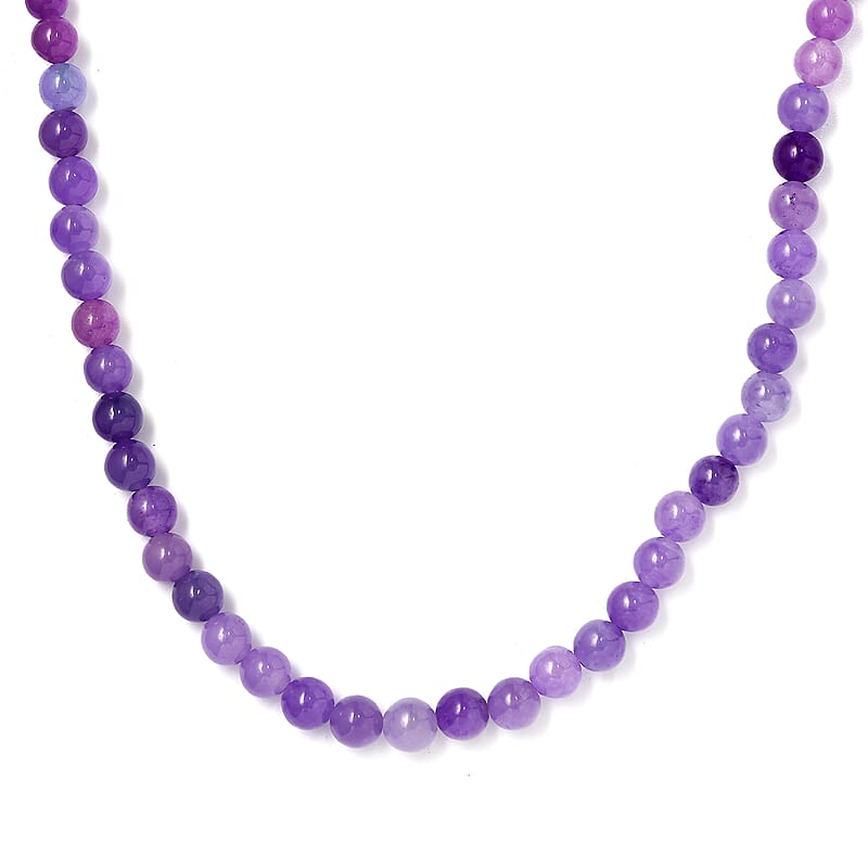 Purple Jade (D) 123.00 ctw Beaded Necklace in Stainless Steel 20 Inches