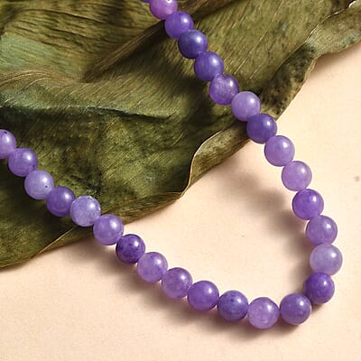 Purple Jade (D) 123.00 ctw Beaded Necklace in Stainless Steel 20 Inches