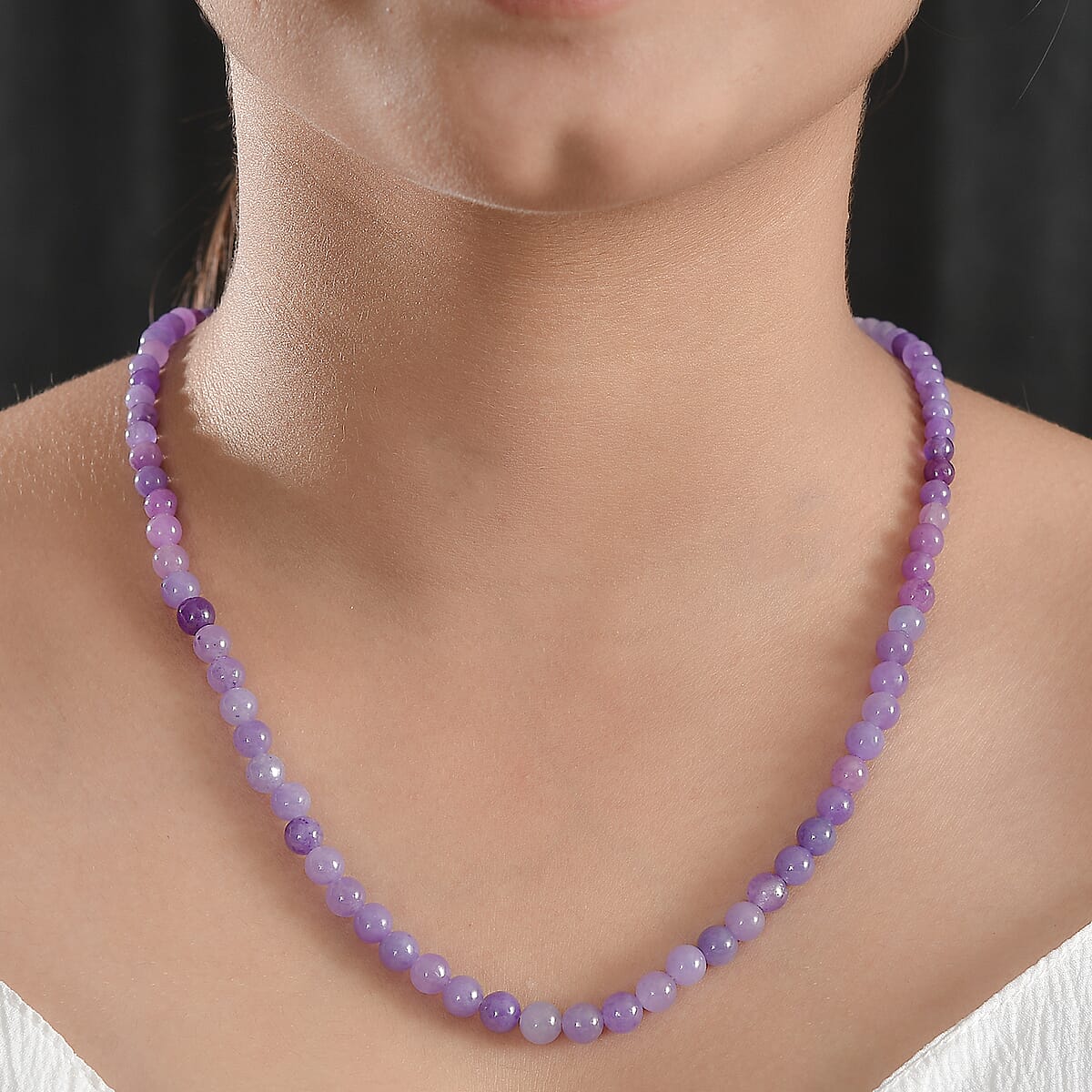 Purple Jade (D) 123.00 ctw Beaded Necklace in Stainless Steel 20 Inches image number 2