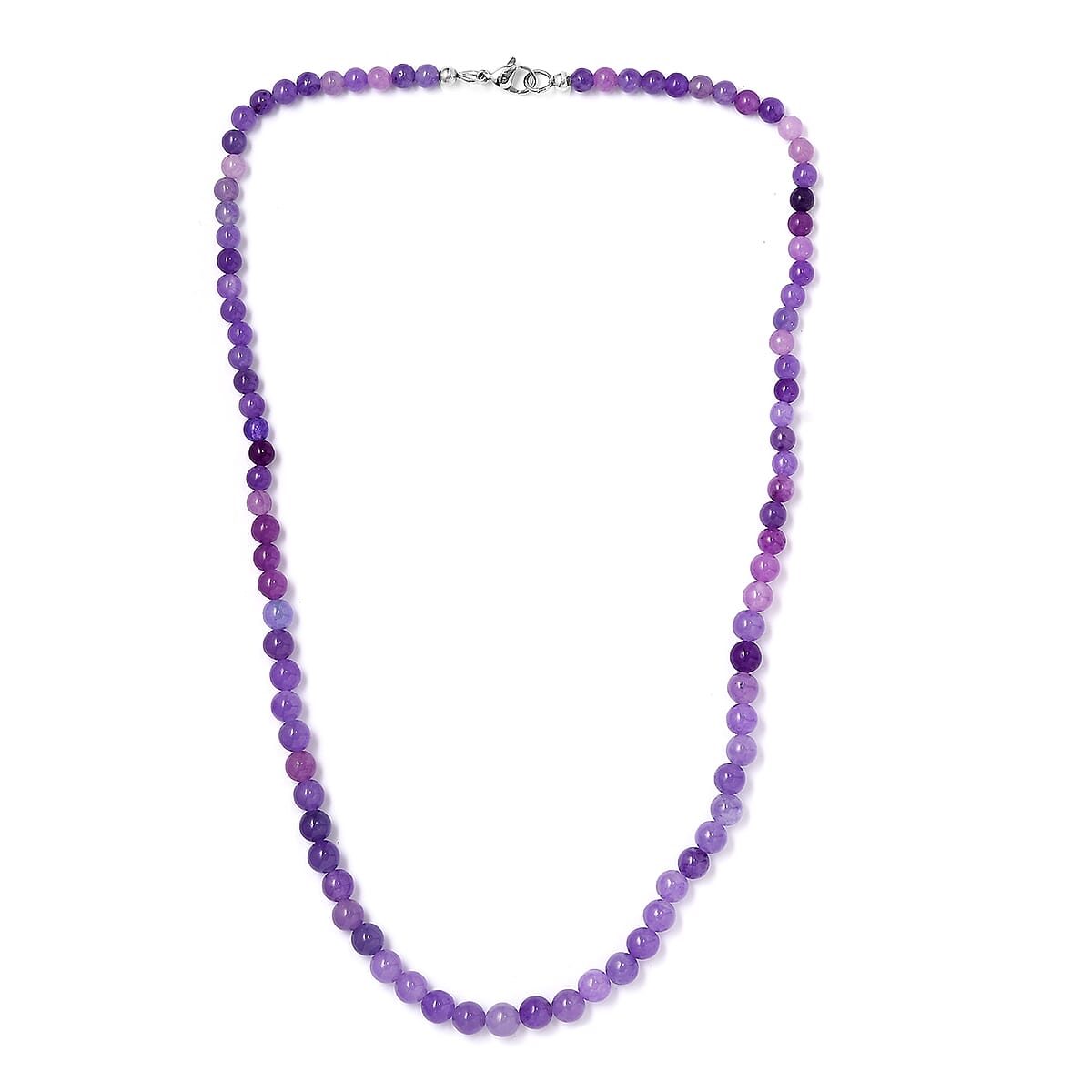 Purple Jade (D) 123.00 ctw Beaded Necklace in Stainless Steel 20 Inches image number 3