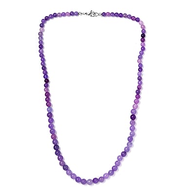 Purple Jade (D) 123.00 ctw Beaded Necklace in Stainless Steel 20 Inches