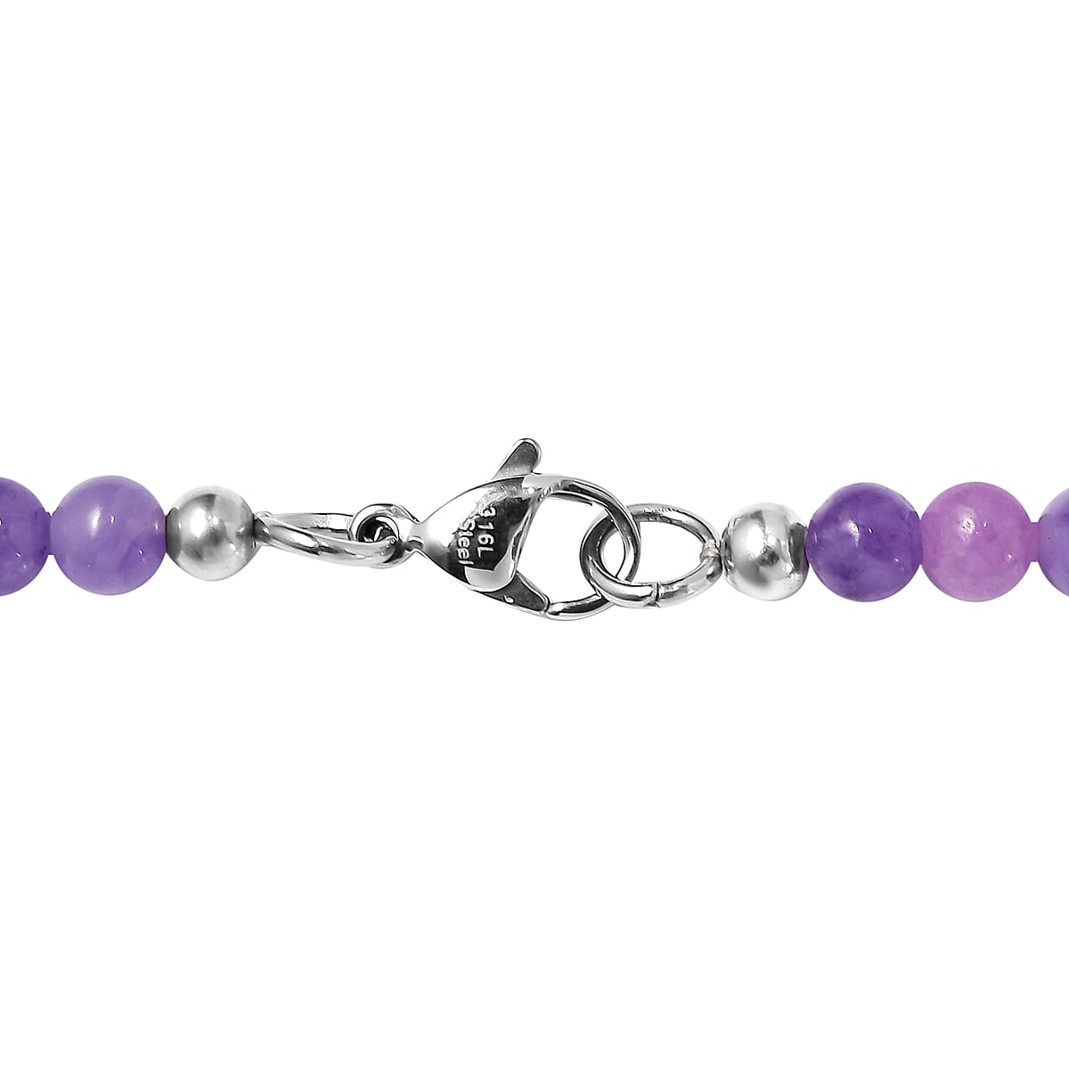 Purple Jade (D) 123.00 ctw Beaded Necklace in Stainless Steel 20 Inches image number 4