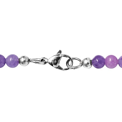 Purple Jade (D) 123.00 ctw Beaded Necklace in Stainless Steel 20 Inches
