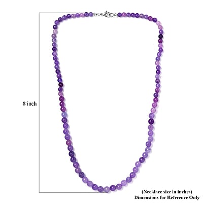 Purple Jade (D) 123.00 ctw Beaded Necklace in Stainless Steel 20 Inches